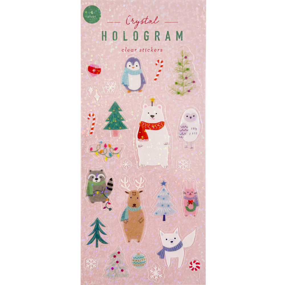 Christmas Holiday Animals Crystal Hologram Stickers