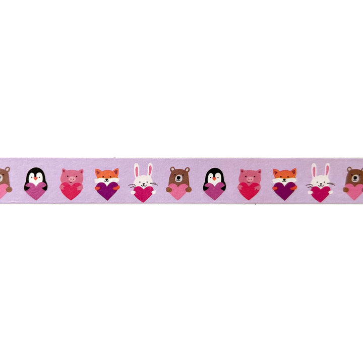 Detail Piece of Cute Animals Holding Hearts Washi Tape