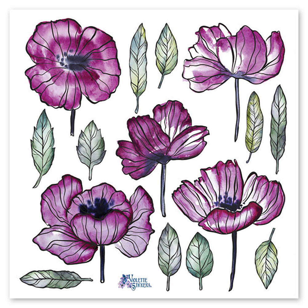  Purple Poppy Stickers 