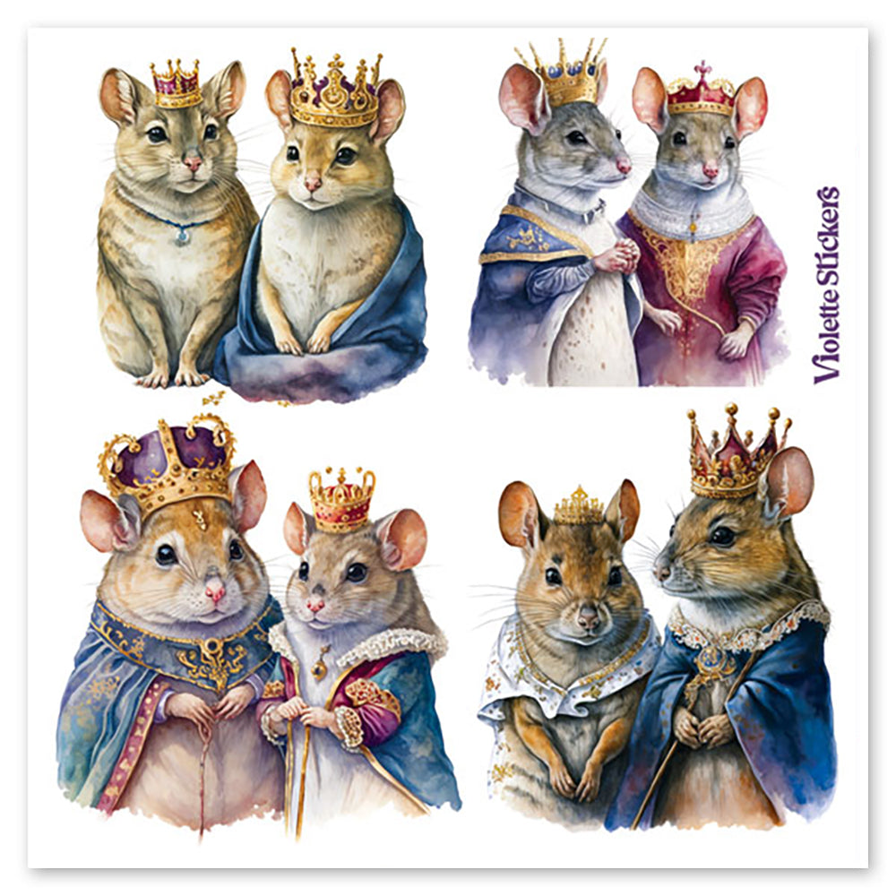 Mice in Royal Robes and Crowns Stickers