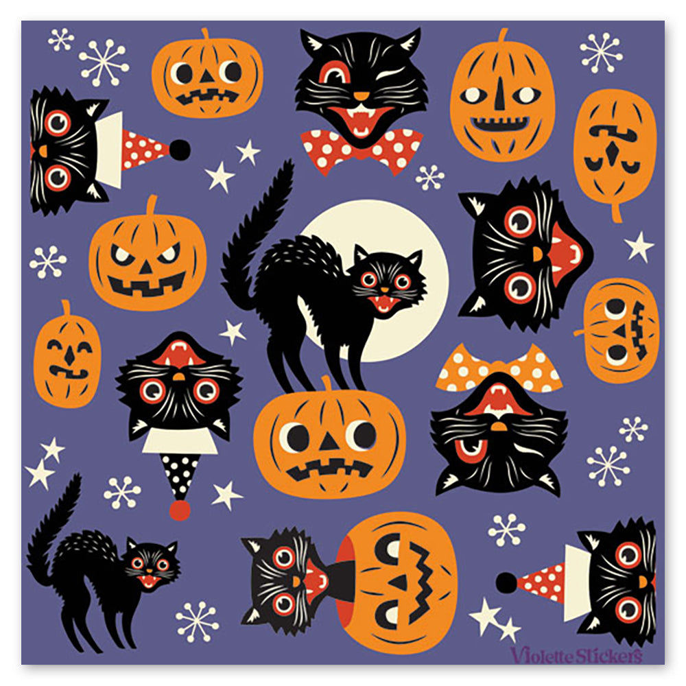 Retro Cats and Jack-O-Lantern Stickers