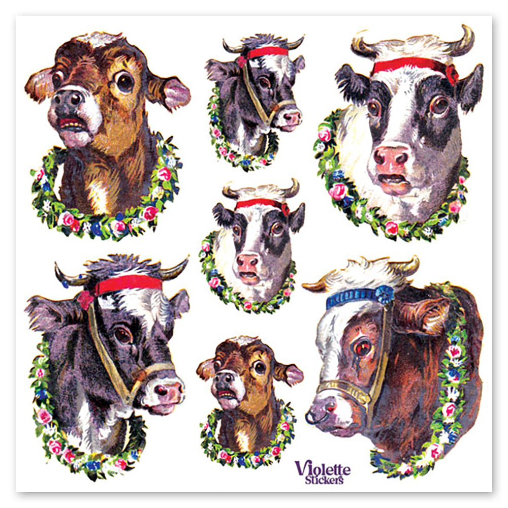 Victorian Cow Heads With Flower Wreaths Stickers