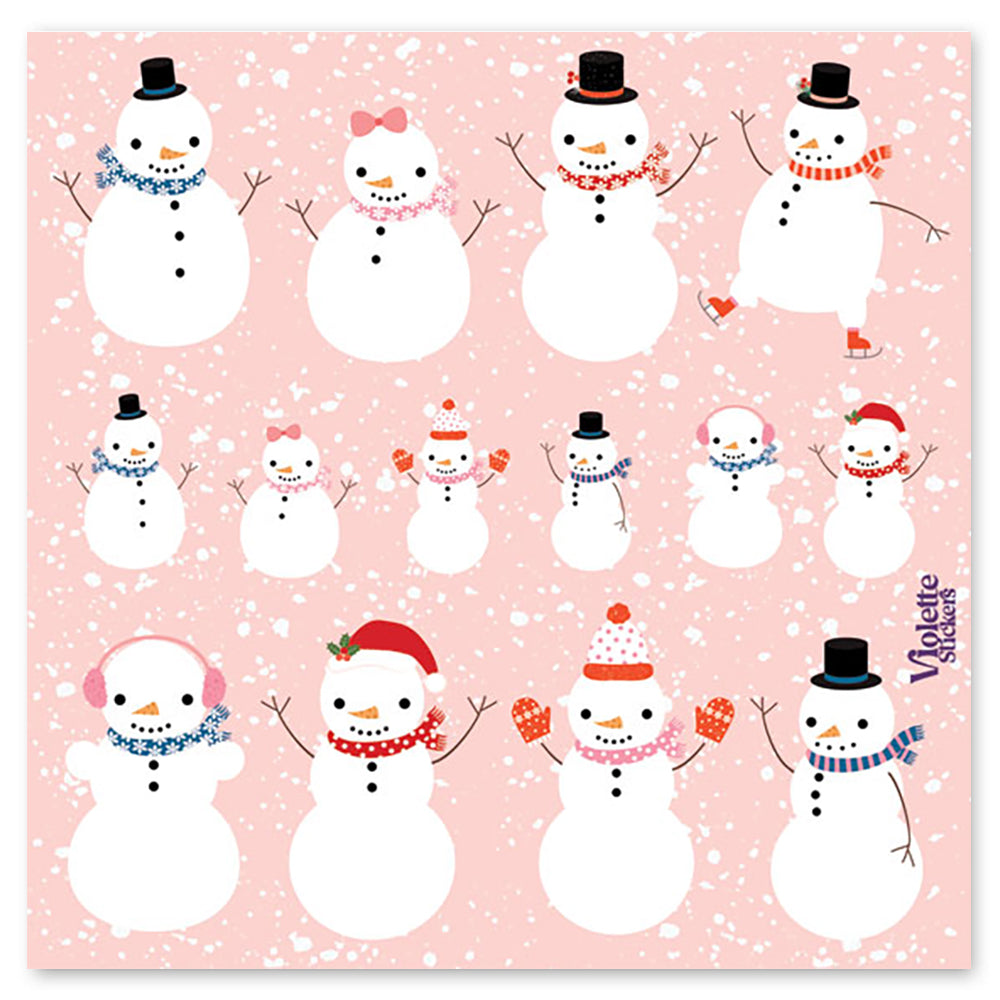 Snowman Stickers on Pink Background