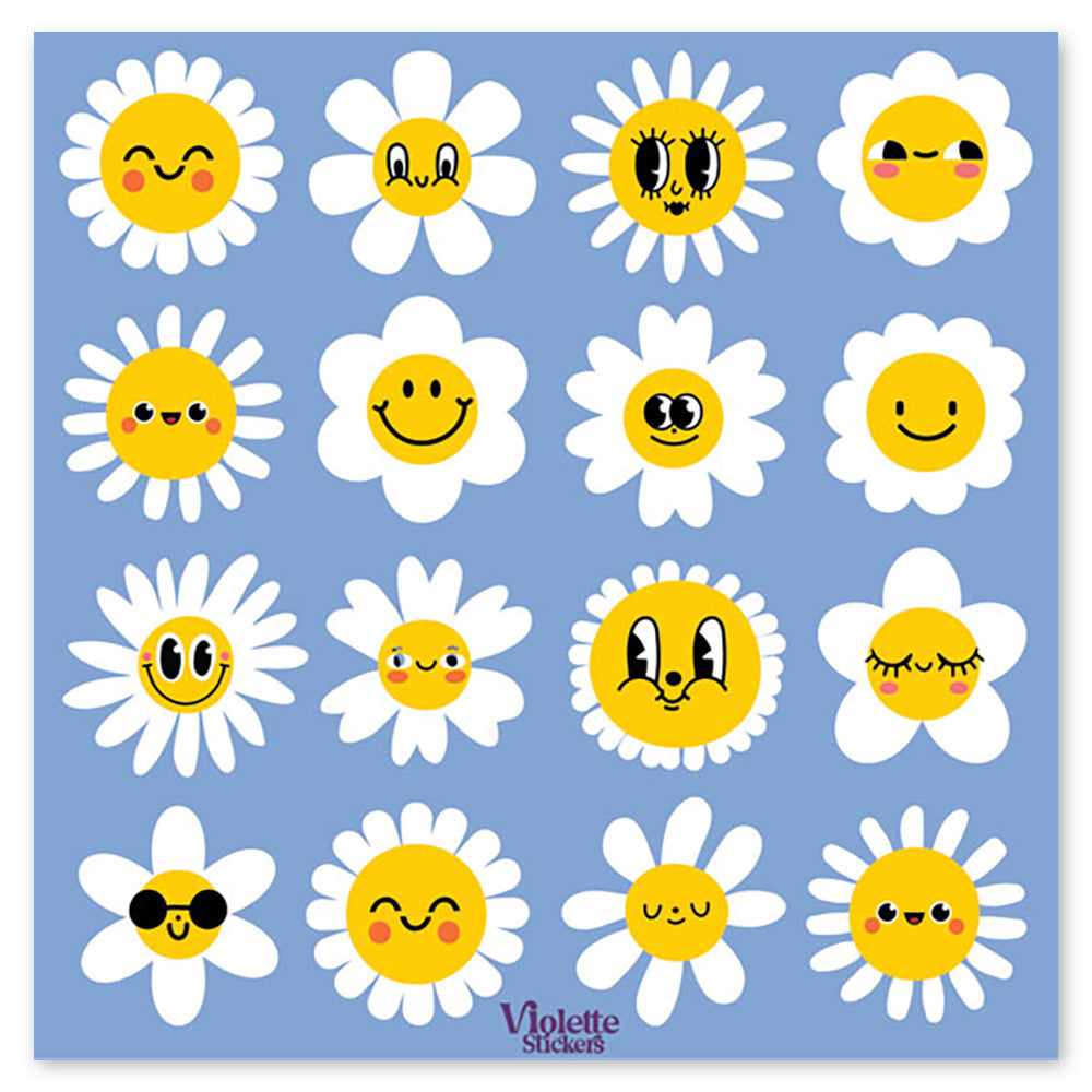 Happy Face Blue Daisy Stickers