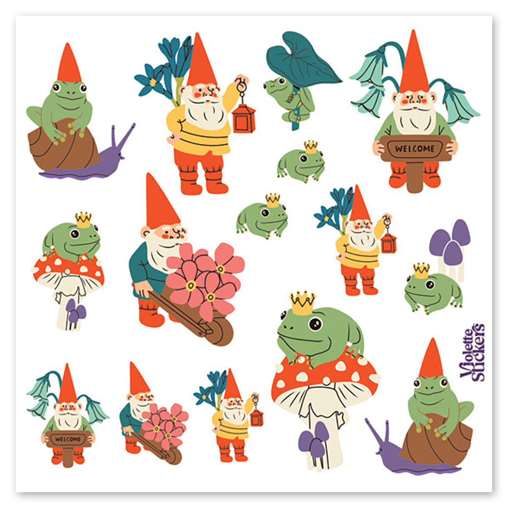 Happy Garden Gnomes And Frogs Stickers