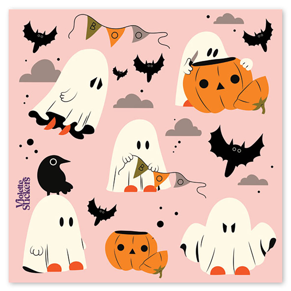 Pink Ghosts And Halloween Stickers