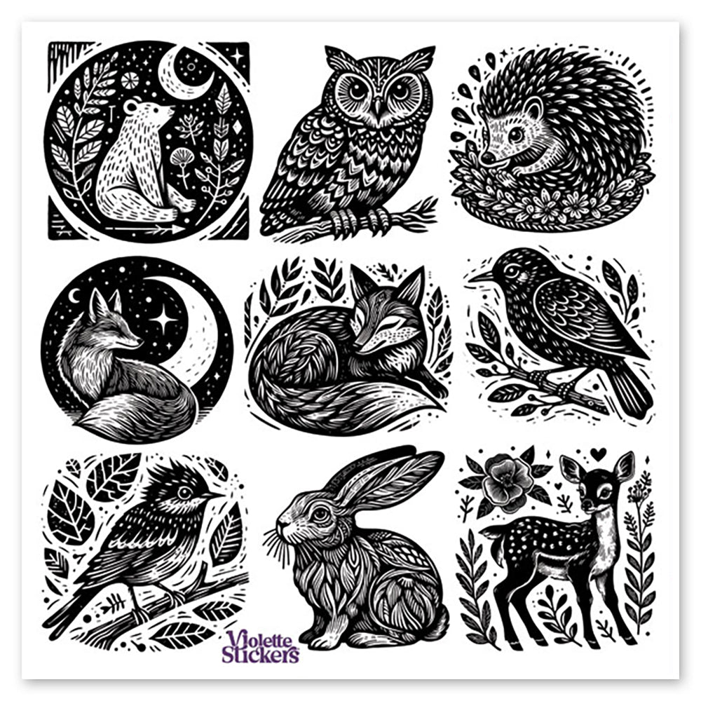 Woodcut Animals Stickers