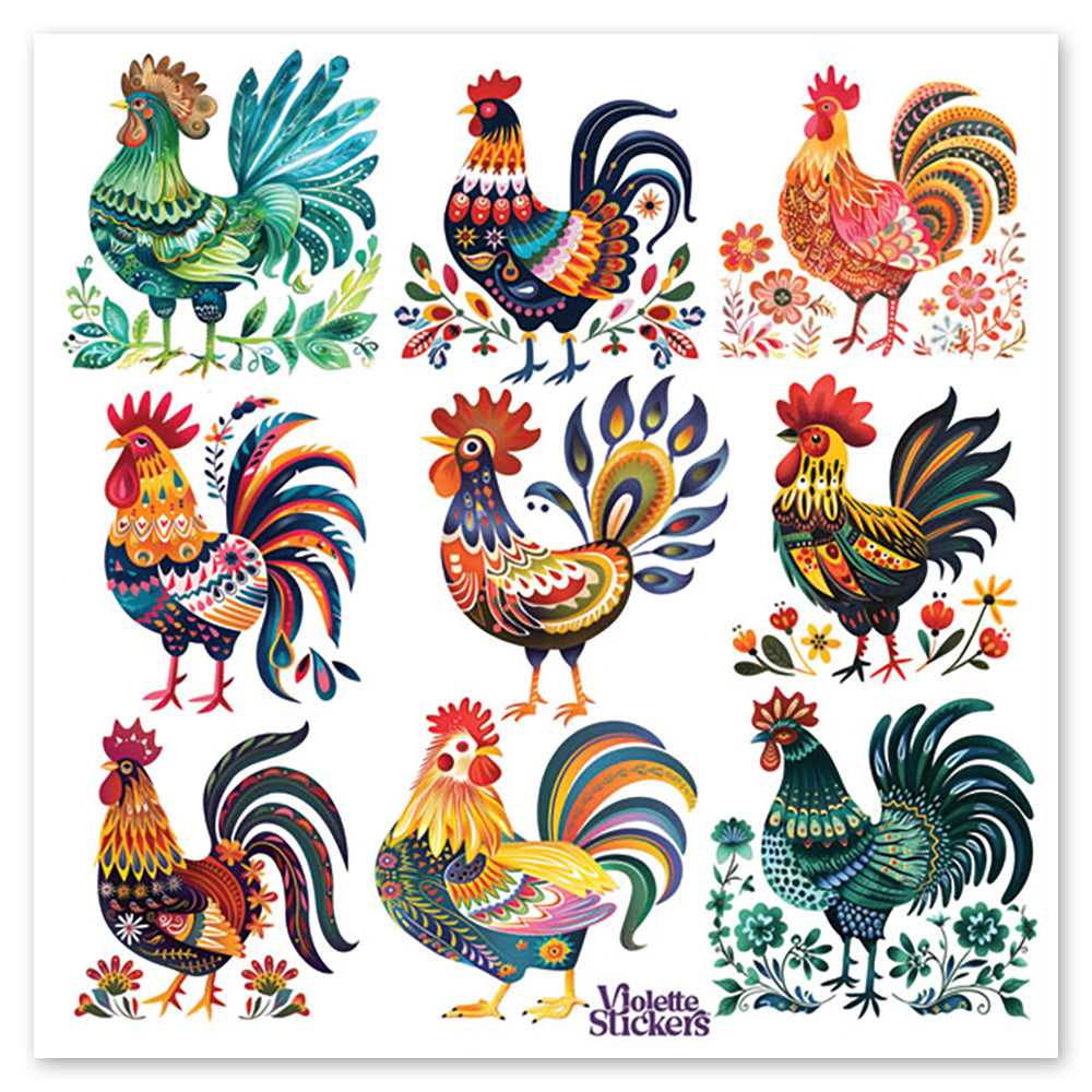 Colorful Roosters Stickers