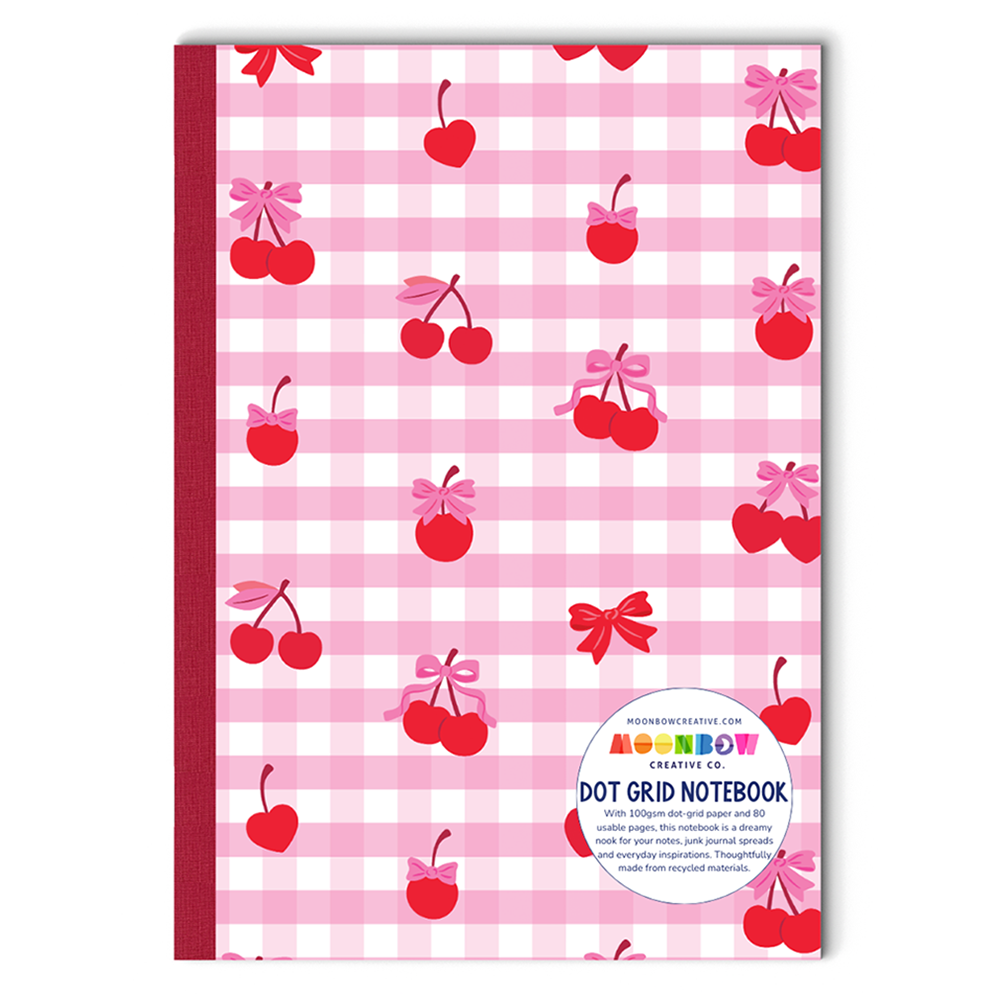 Dot Grid Cherry Gingham Blank Notebook  - Cover