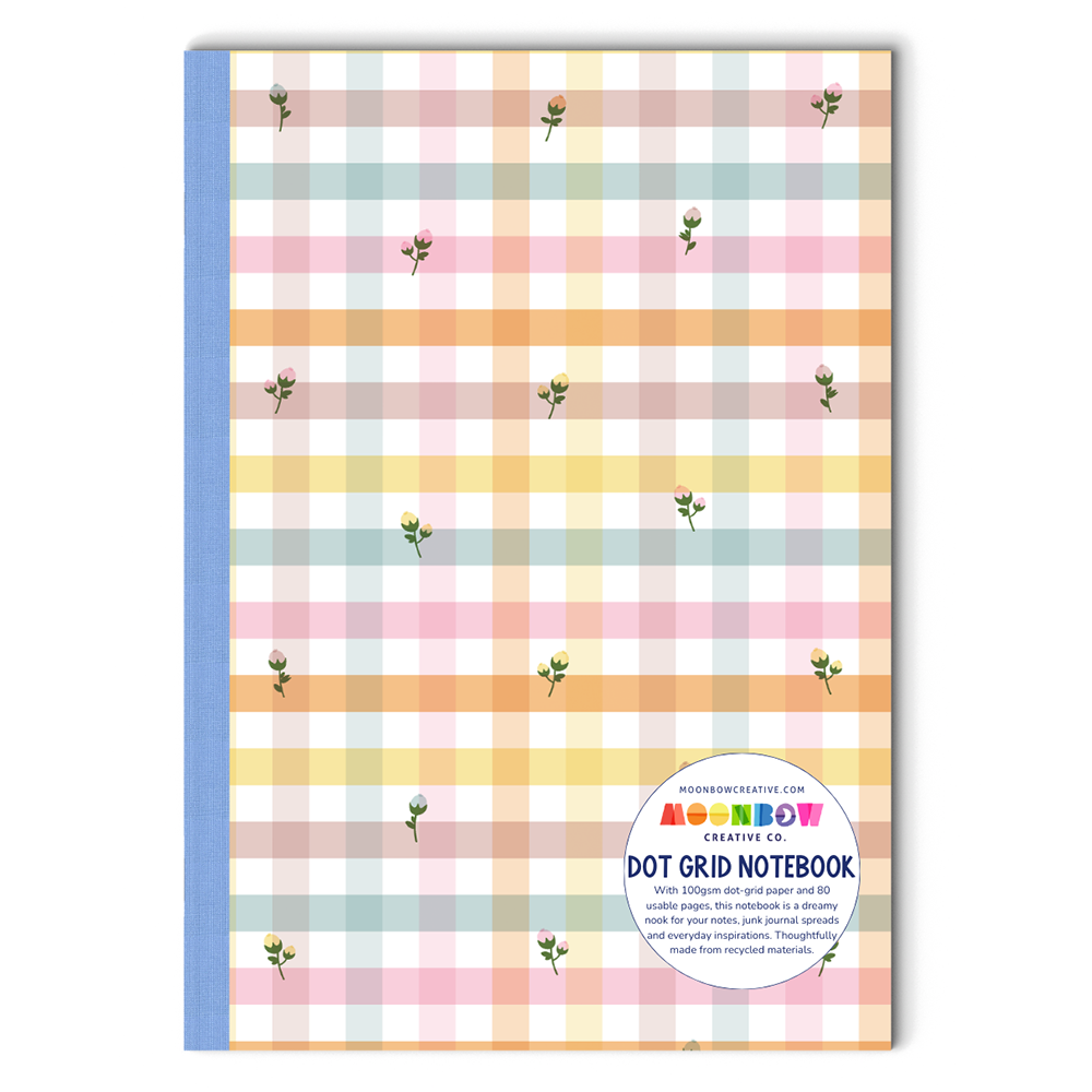 Dot Grid Dainty Flower Gingham Blank Notebook - Cover