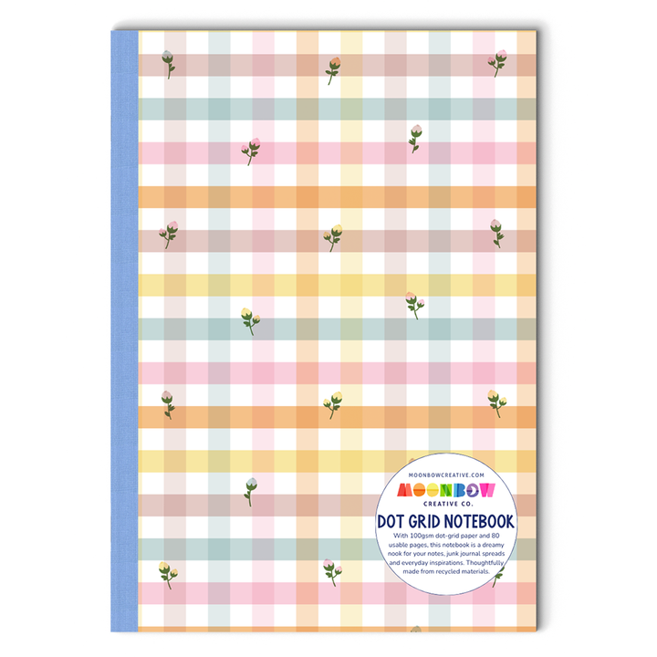 Dot Grid Dainty Flower Gingham Blank Notebook - Cover