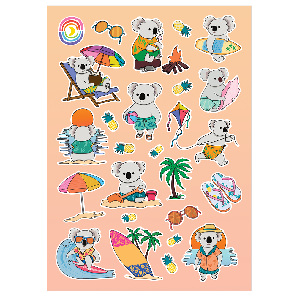 Koala Catching Waves Glossy Sticker Sheet