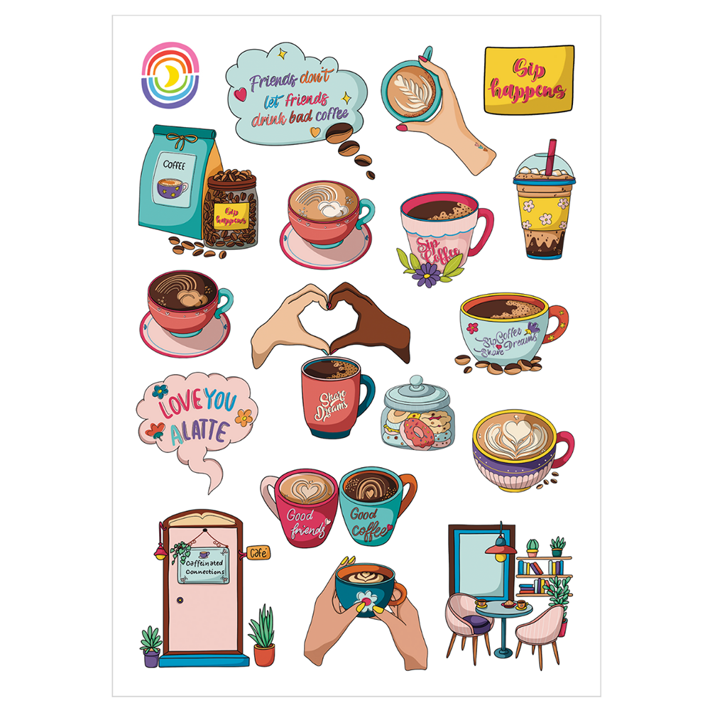 Caffeinated Connections Glossy Sticker Sheet – Sticker Planet