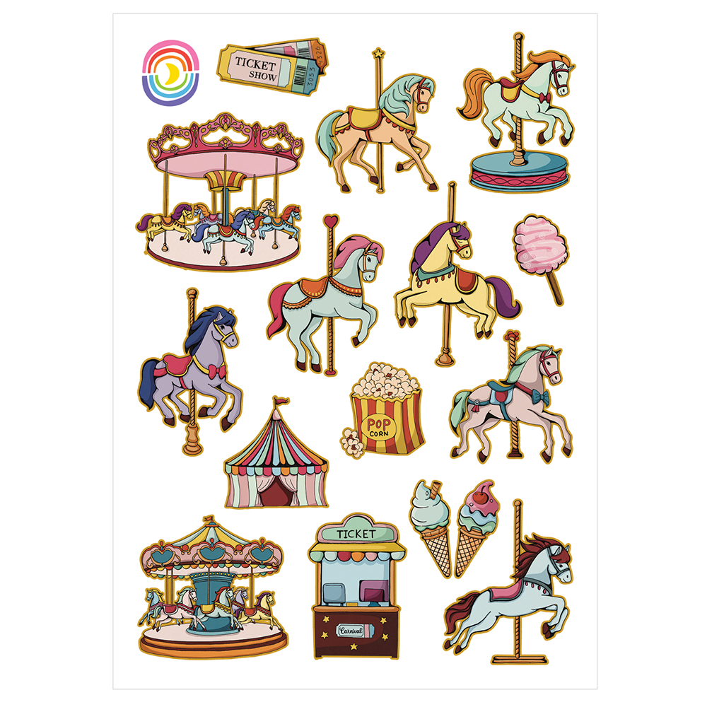 Carousel Fun Fair Horses Gold Foil Sticker Sheet