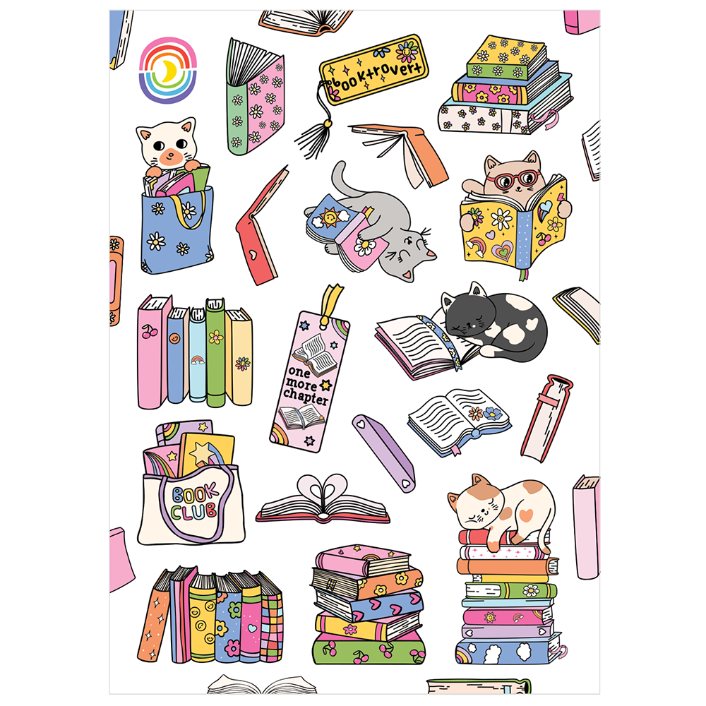 Litter-ary Cats And Books Glossy Sticker Sheet