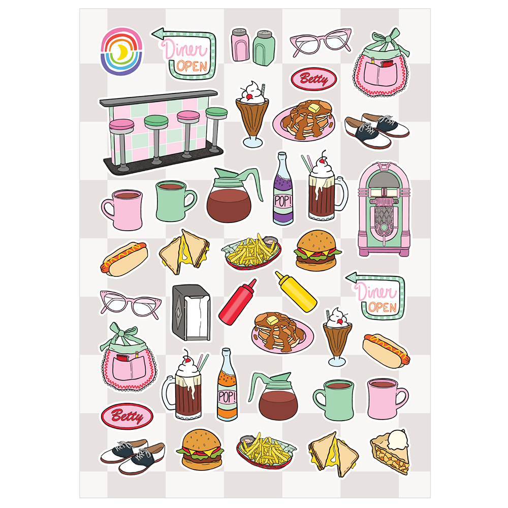Pink And Mint Diner Glossy Sticker Sheet