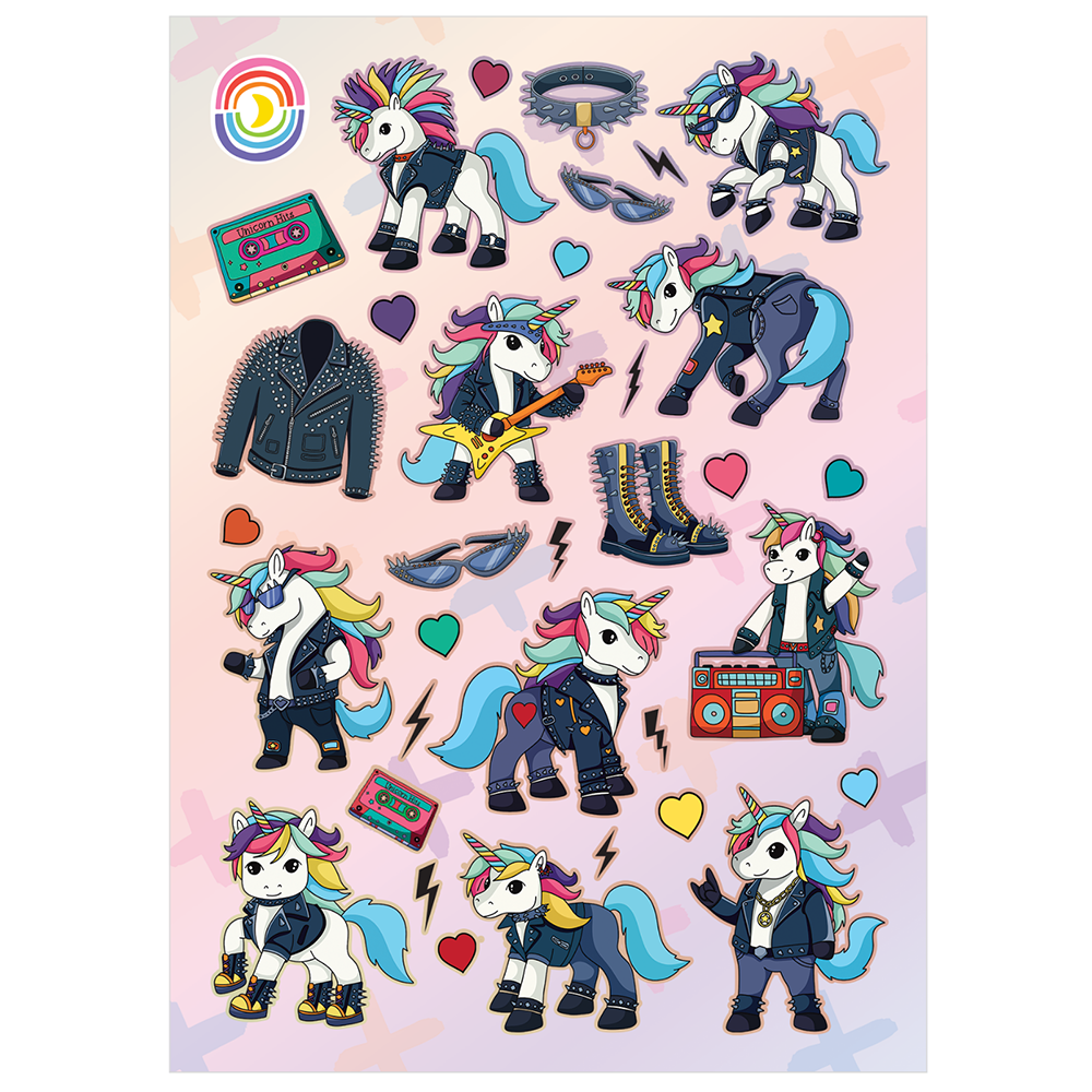 Rock And Roll Unicorn Foil Sticker Sheet