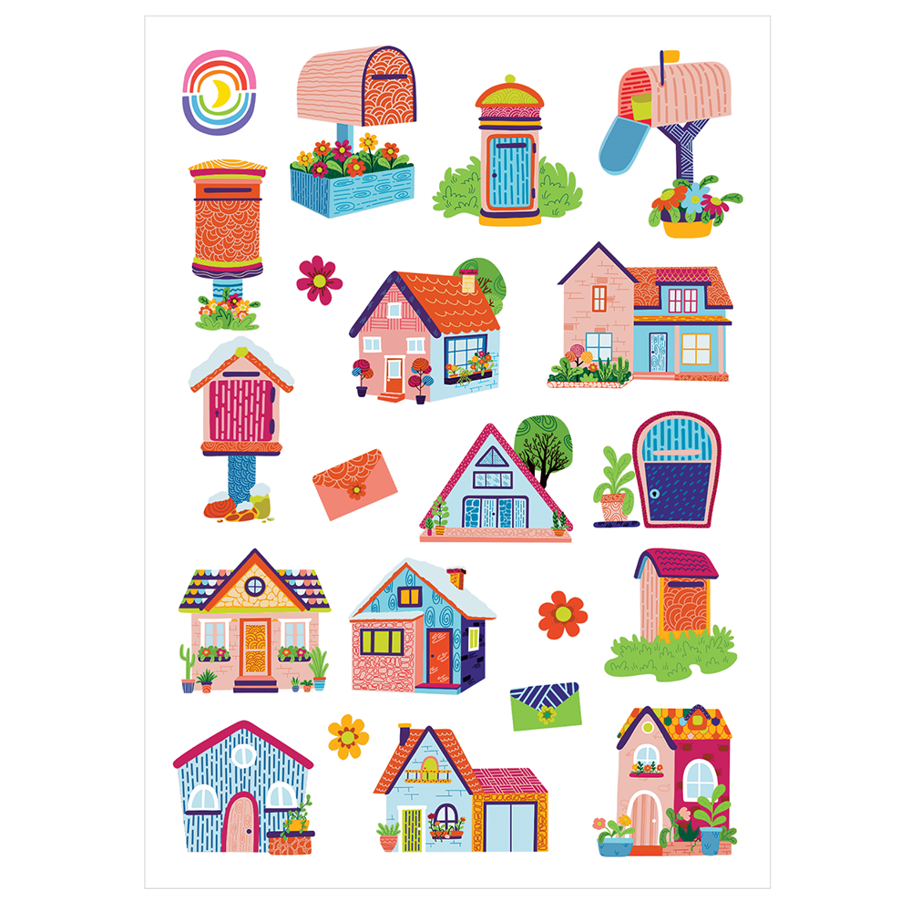 Designer Dwellings And Mail Boxes Glossy Sticker Sheet