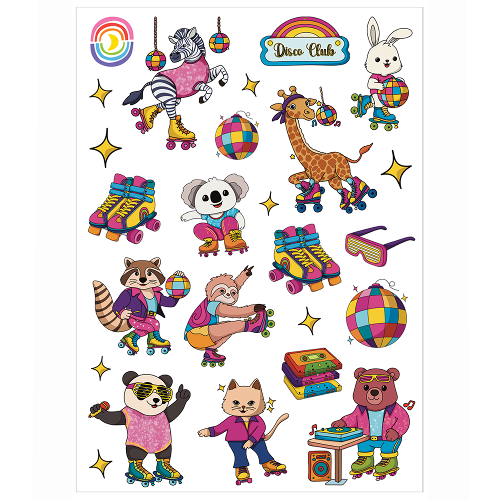 Animal Roller Skate Disco Prismatic Sticker Sheet