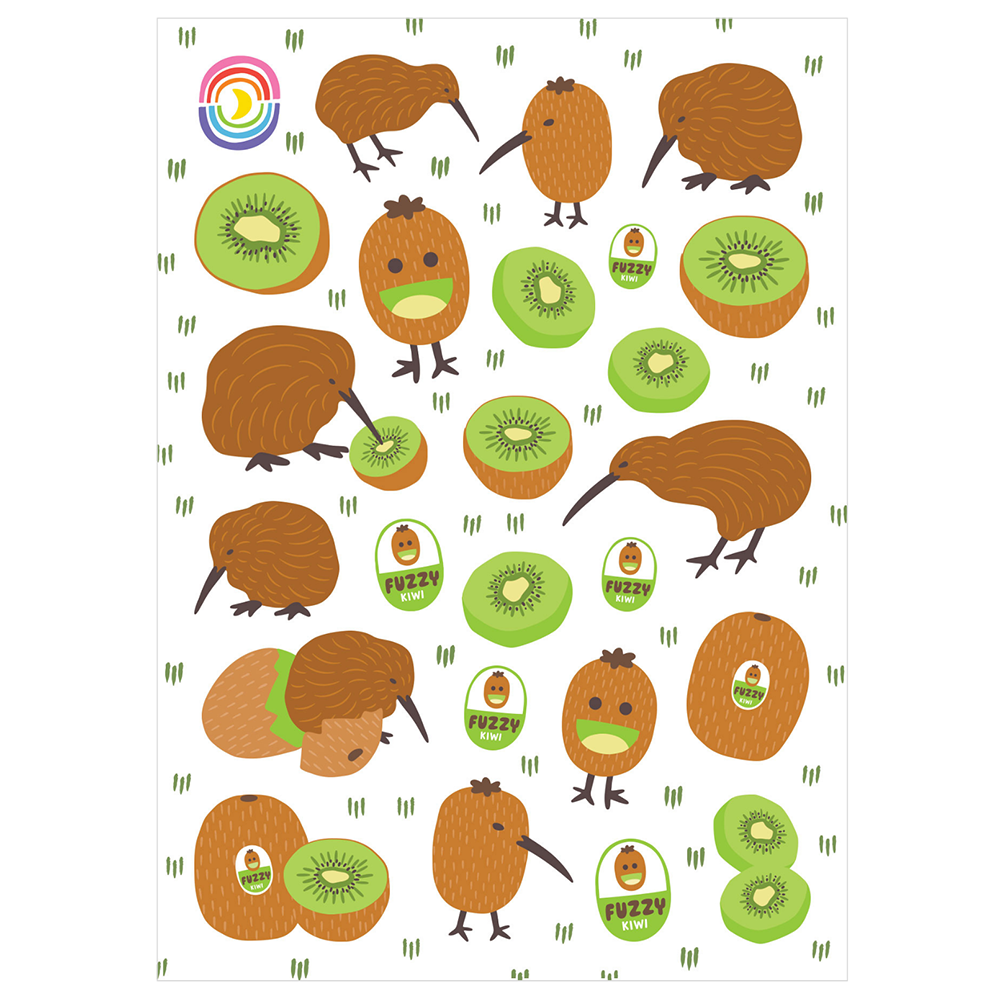 Kiwi Birds Meet Kiwi Fruits Glossy Sticker Sheet