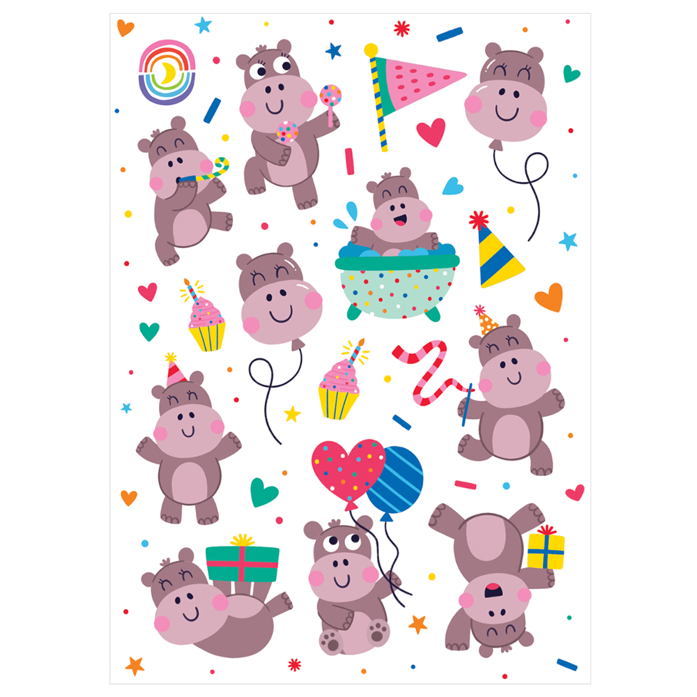 Pygmy Hippo Party Glossy Sticker Sheet