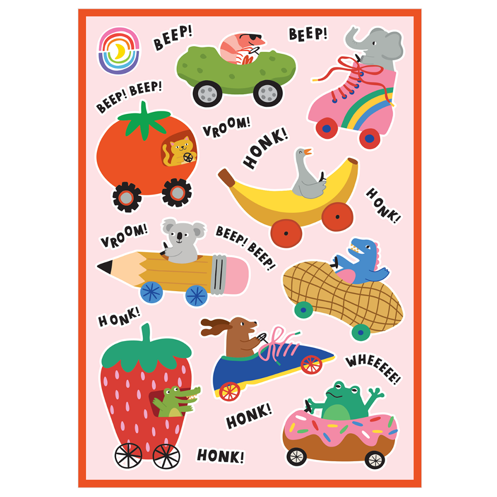 Wheely Fun Cars With Animals Glossy Sticker Sheet
