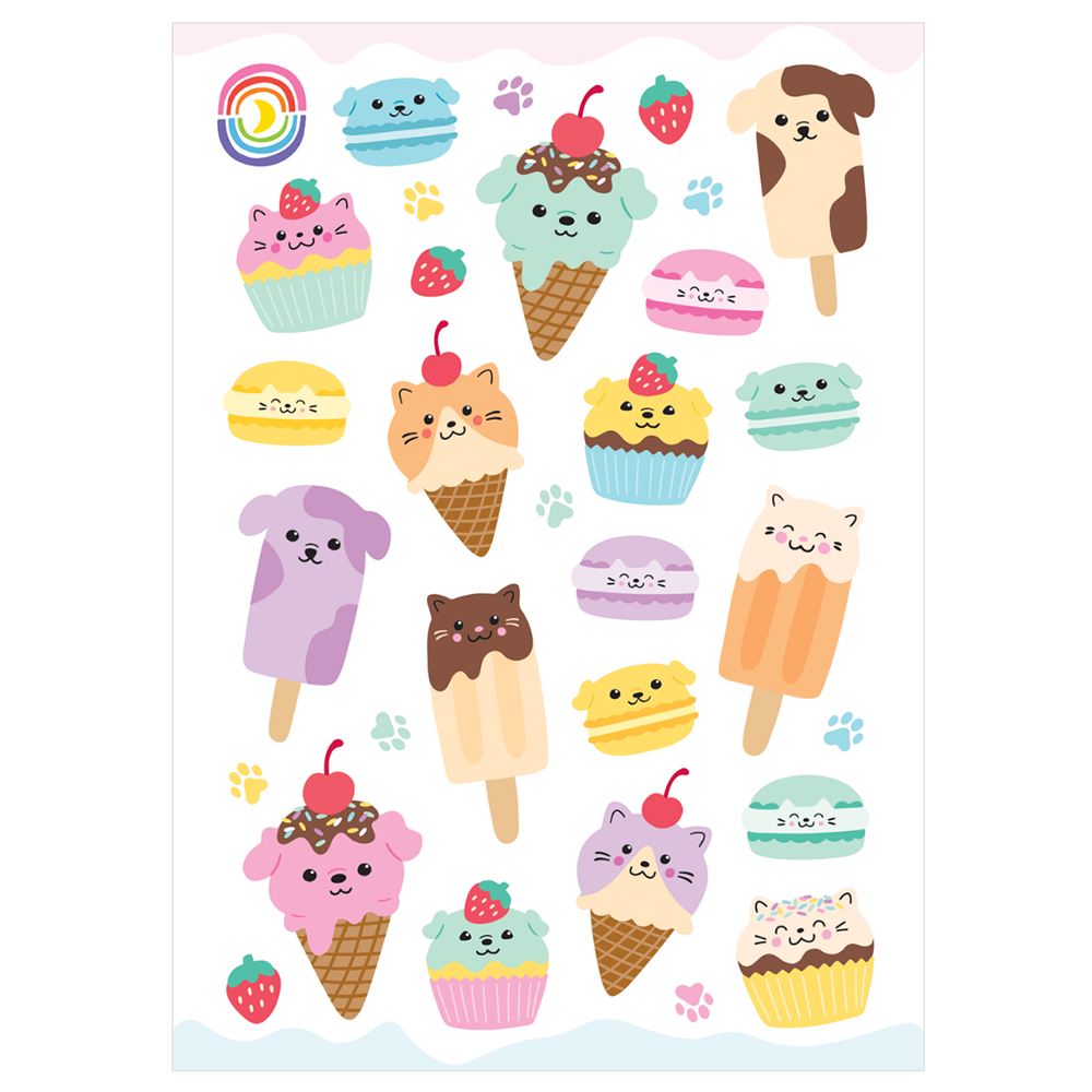 Sweet Cat and Dog Bites Dessert Glossy Sticker Sheet