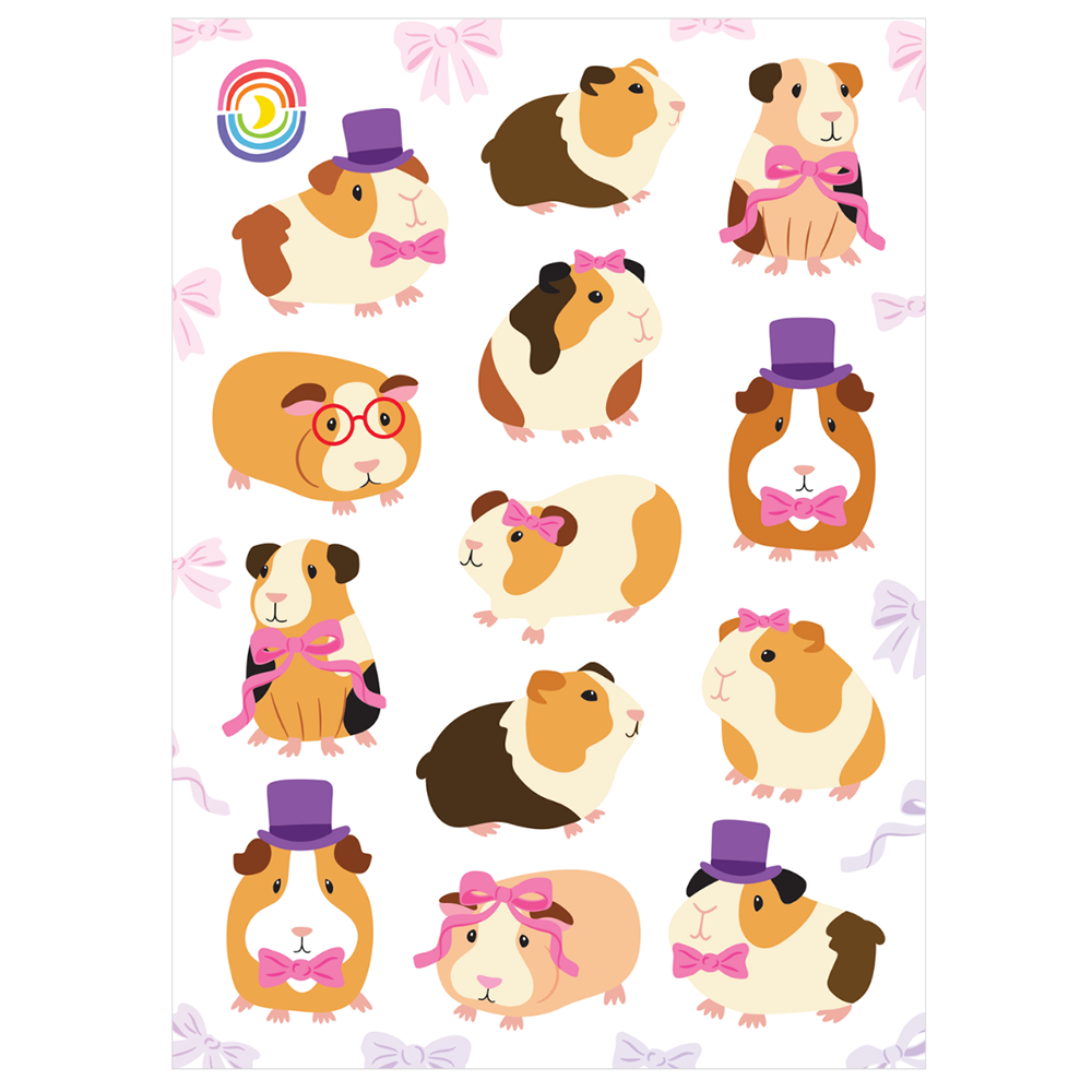 Top Hat And Tails Guinea Pigs Glossy Sticker Sheet