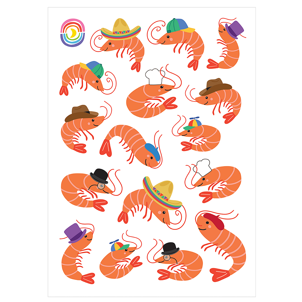 Shrimply Silly Shrimp Wearing Hats Glossy Sticker Sheet