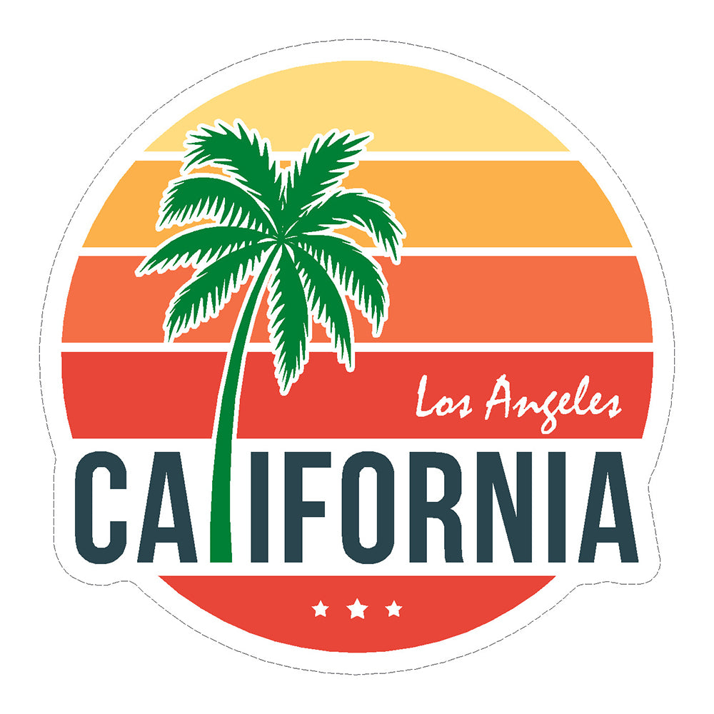 Los Angeles Sun with Green Palm Tree Vinyl Sticker Decal