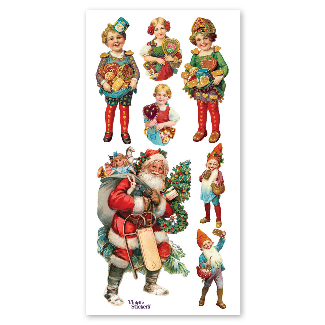 Gingerbread Christmas Stickers With Elves And Santa