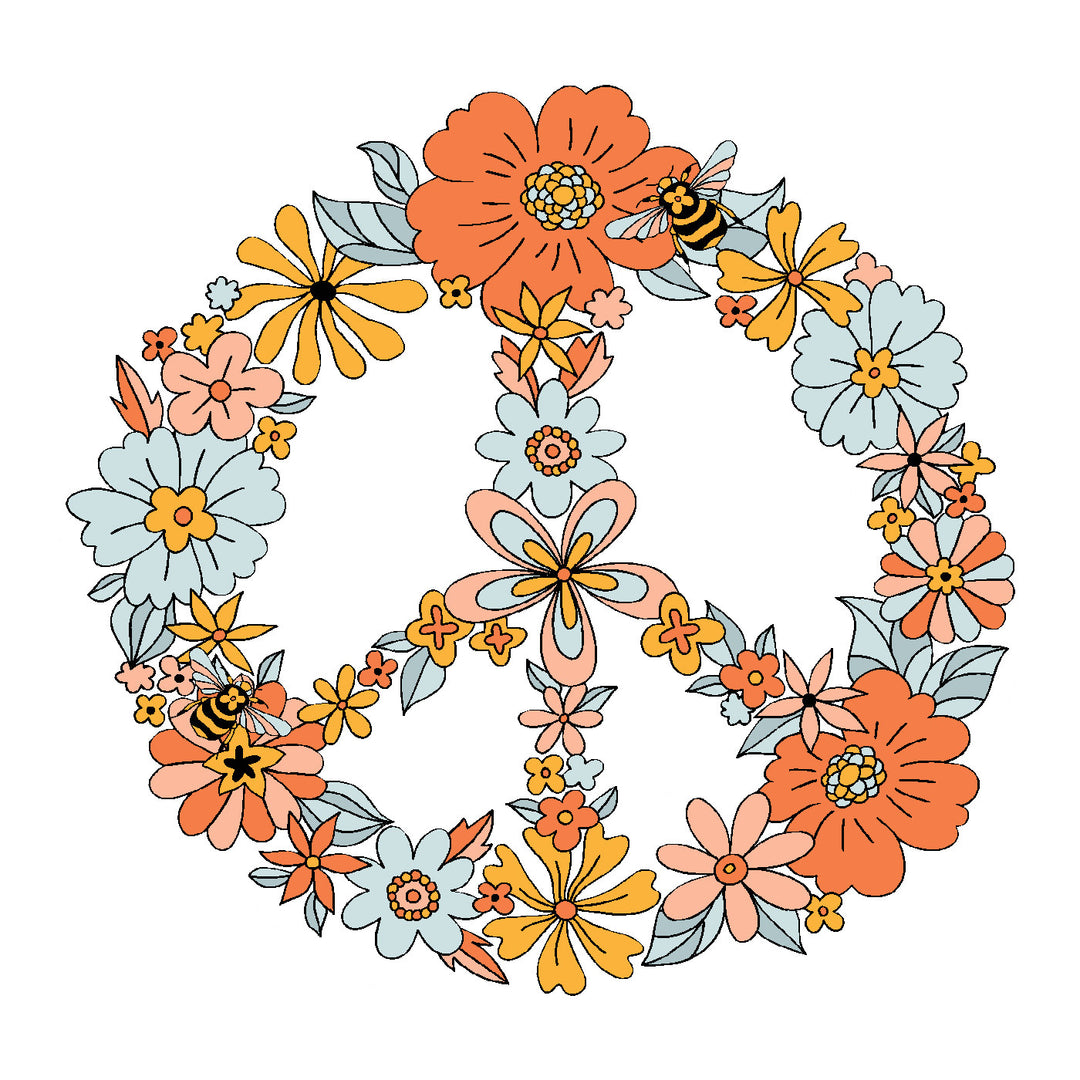 Floral Peace Sign Vinyl Sticker Decal