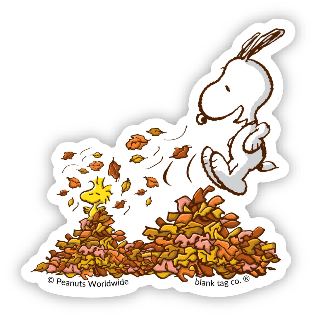 The Peanuts Snoopy & Woodstock Jumping In Leaves Vinyl Sticker Decal