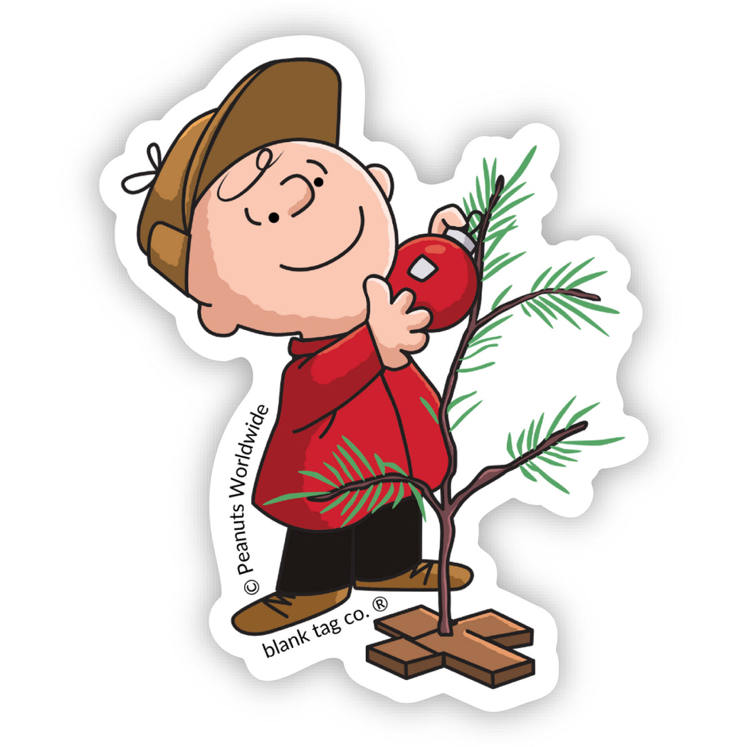 The Peanuts Charlie Brown With His Tree Vinyl Sticker Decal