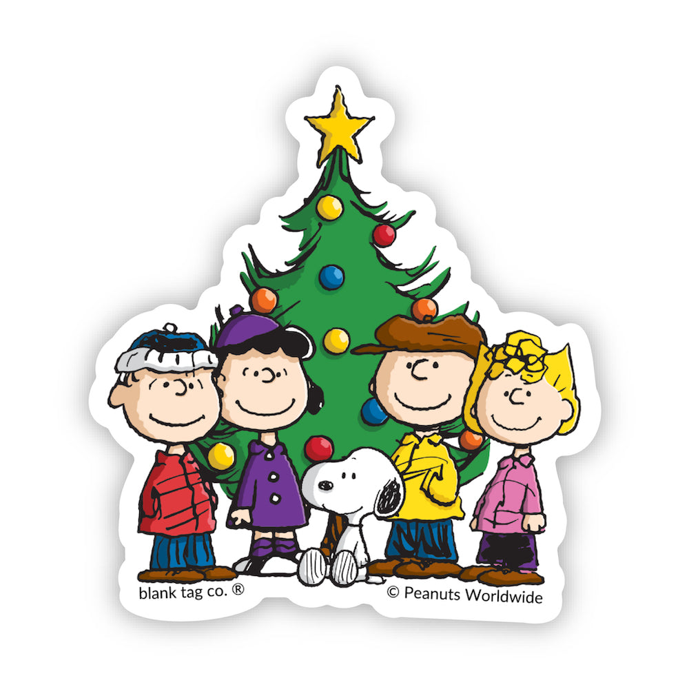 The Peanuts Gang with a Christmas Tree Vinyl Sticker Decal