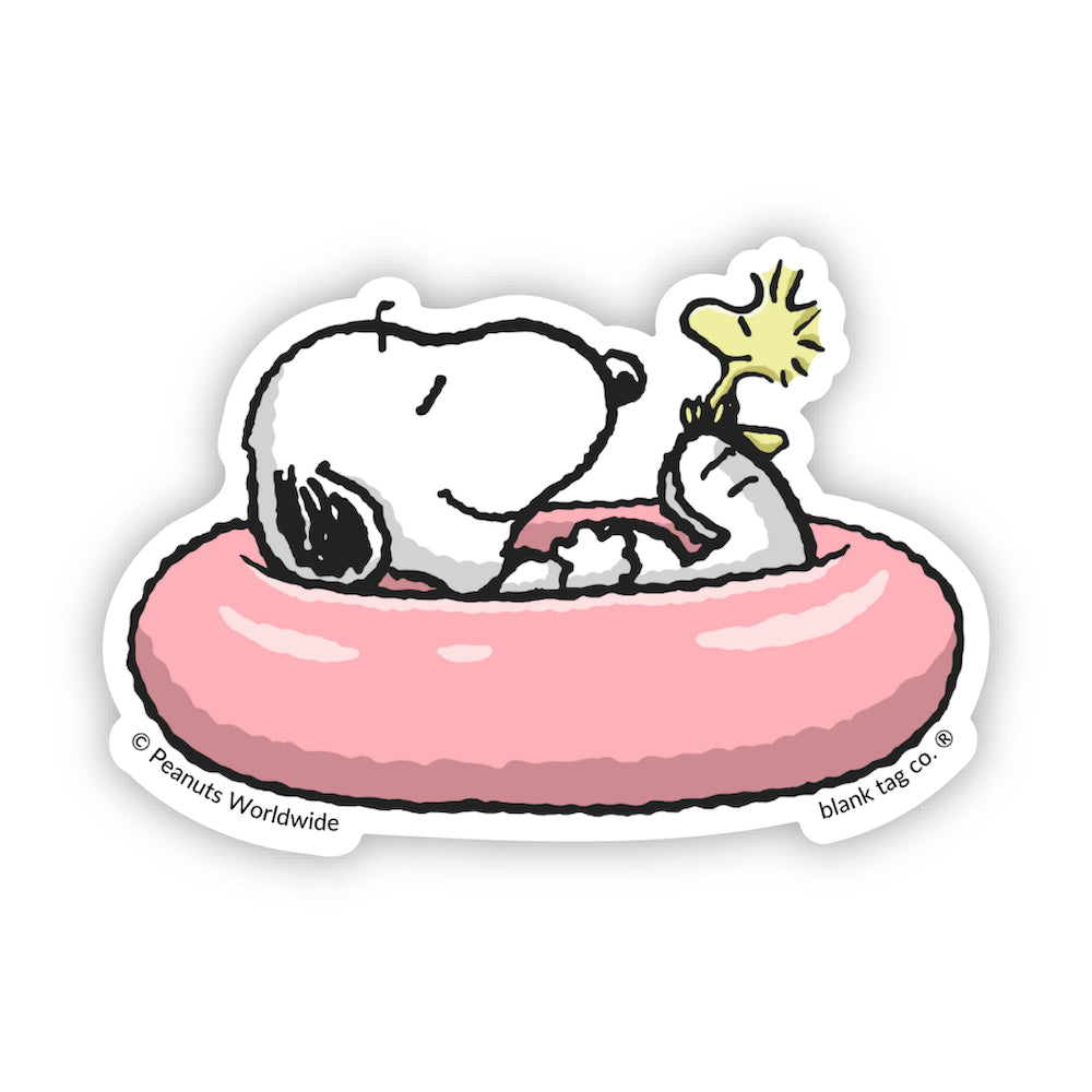 The Snoopy and Woodstock On A Float Tube Vinyl Sticker Decal