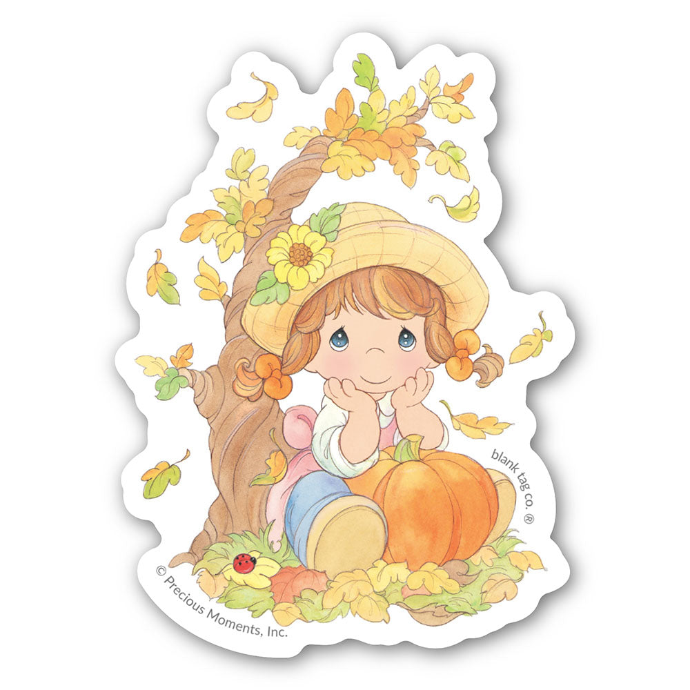The Precious Moments Girl Waiting for Fall Vinyl Sticker Decal