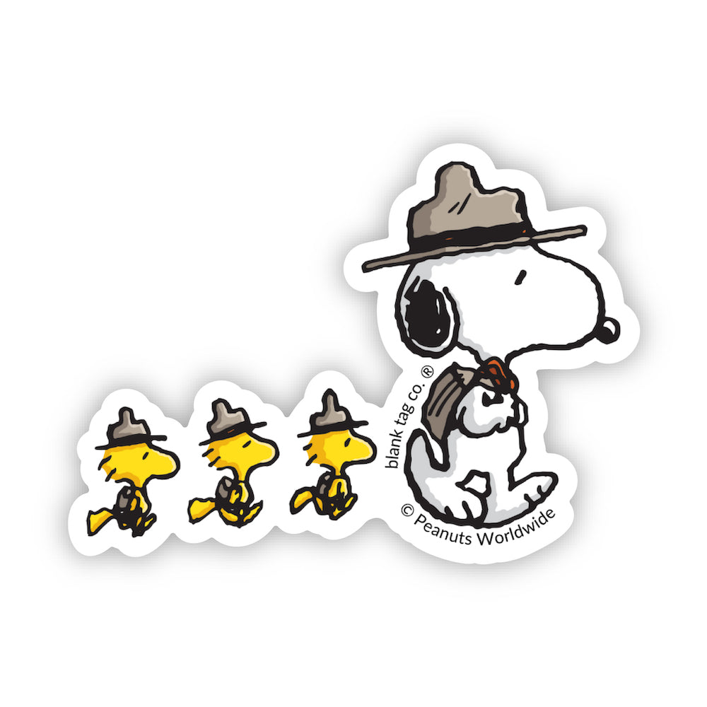 The Peanuts Beagle Scout Snoopy with Woodstocks Vinyl Sticker Decal