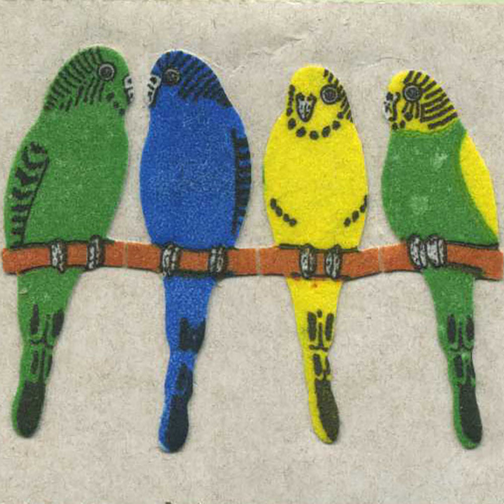 Budgies On Perch Fuzzy Stickers
