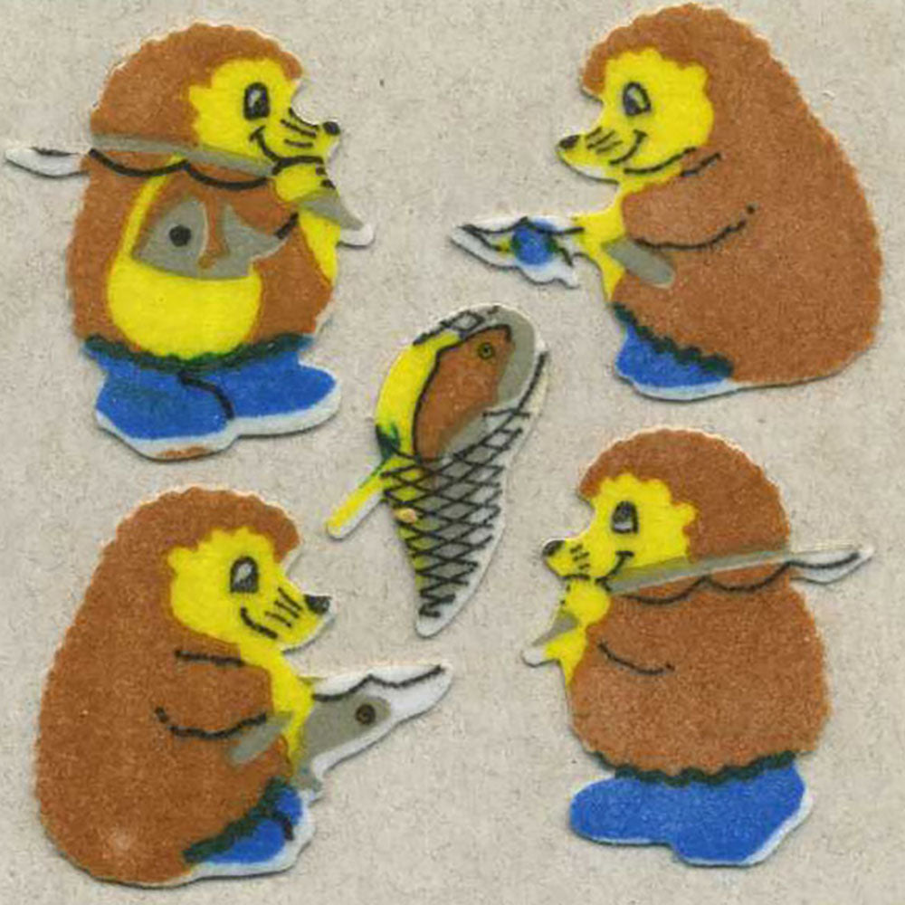 Fishing Hedgehogs Fuzzy Stickers