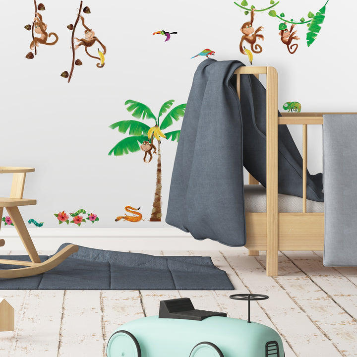 Monkeys, Trees And Bananas Wall Stickers Decorating A Child's Room Wall