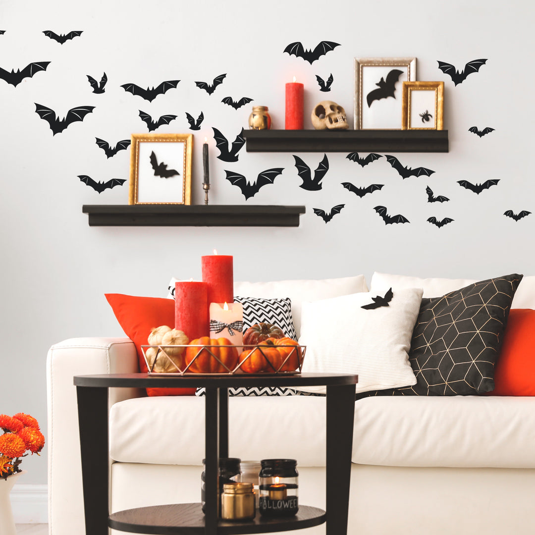 Black Bats Wall Sticker Decals Shown On A Wall