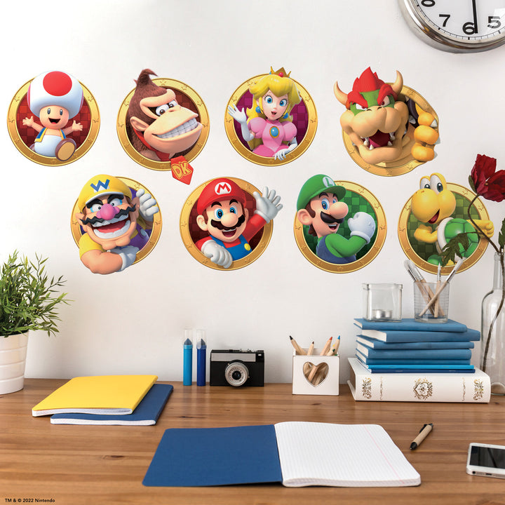 Super Mario Wall Sticker Decals On A Wall Above A Desk