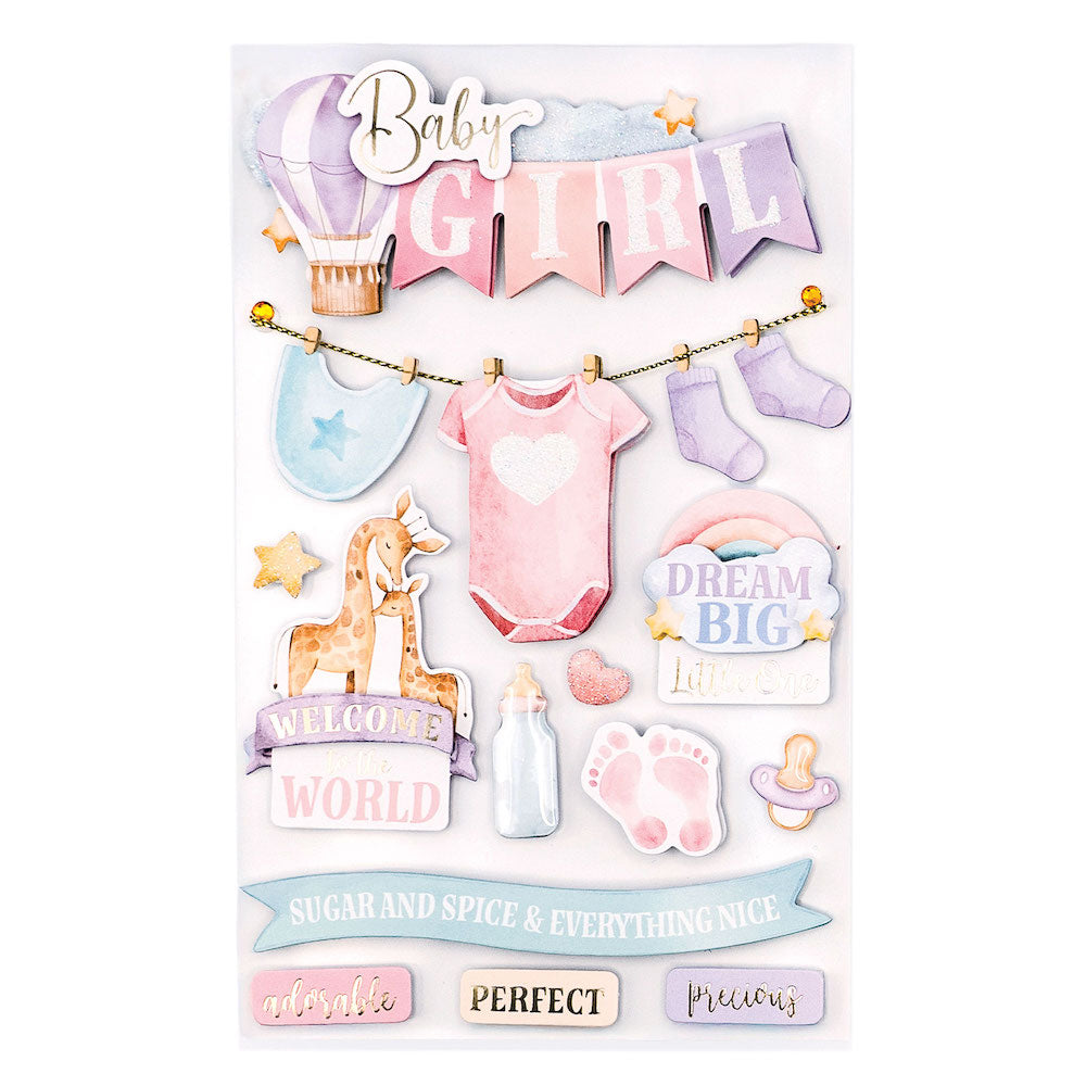 Baby Girl Watercolor 3-D Stickers