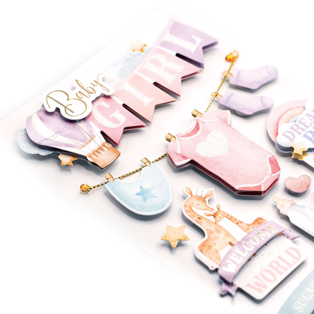 Baby Girl Watercolor 3-D Stickers