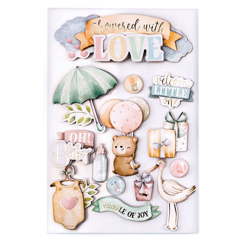 Showered with Love Baby Shower 3-D Stickers