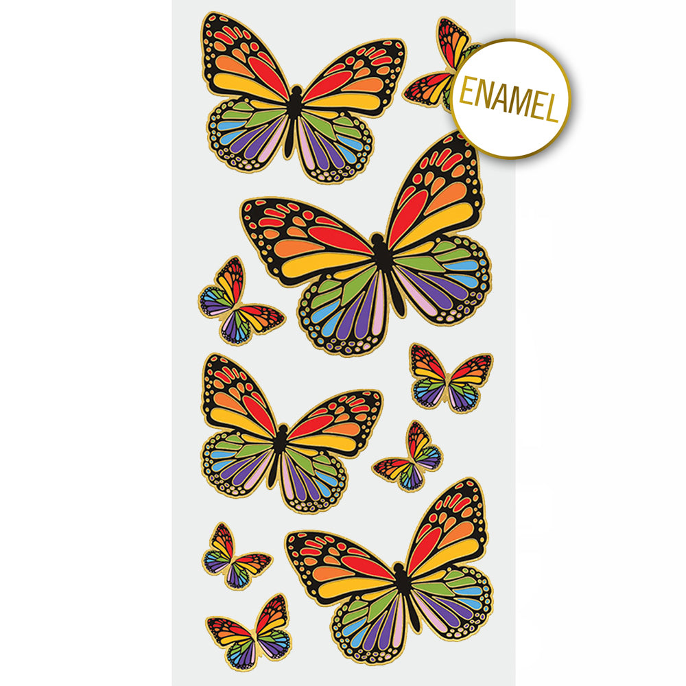 Rainbow-Colored Butterflies Faux Enamel Stickers