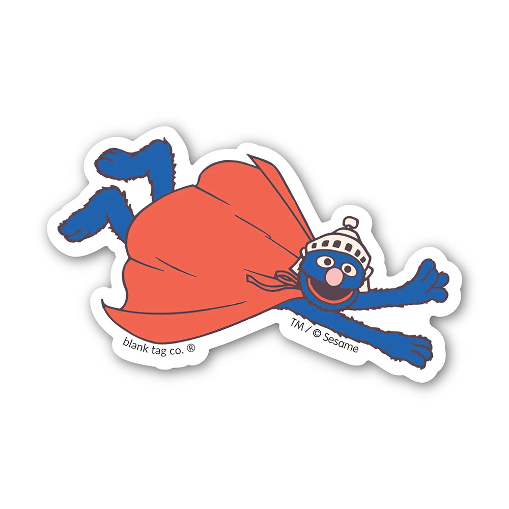 Sesame Street Super Grover Flying Sideways Vinyl Sticker Decal