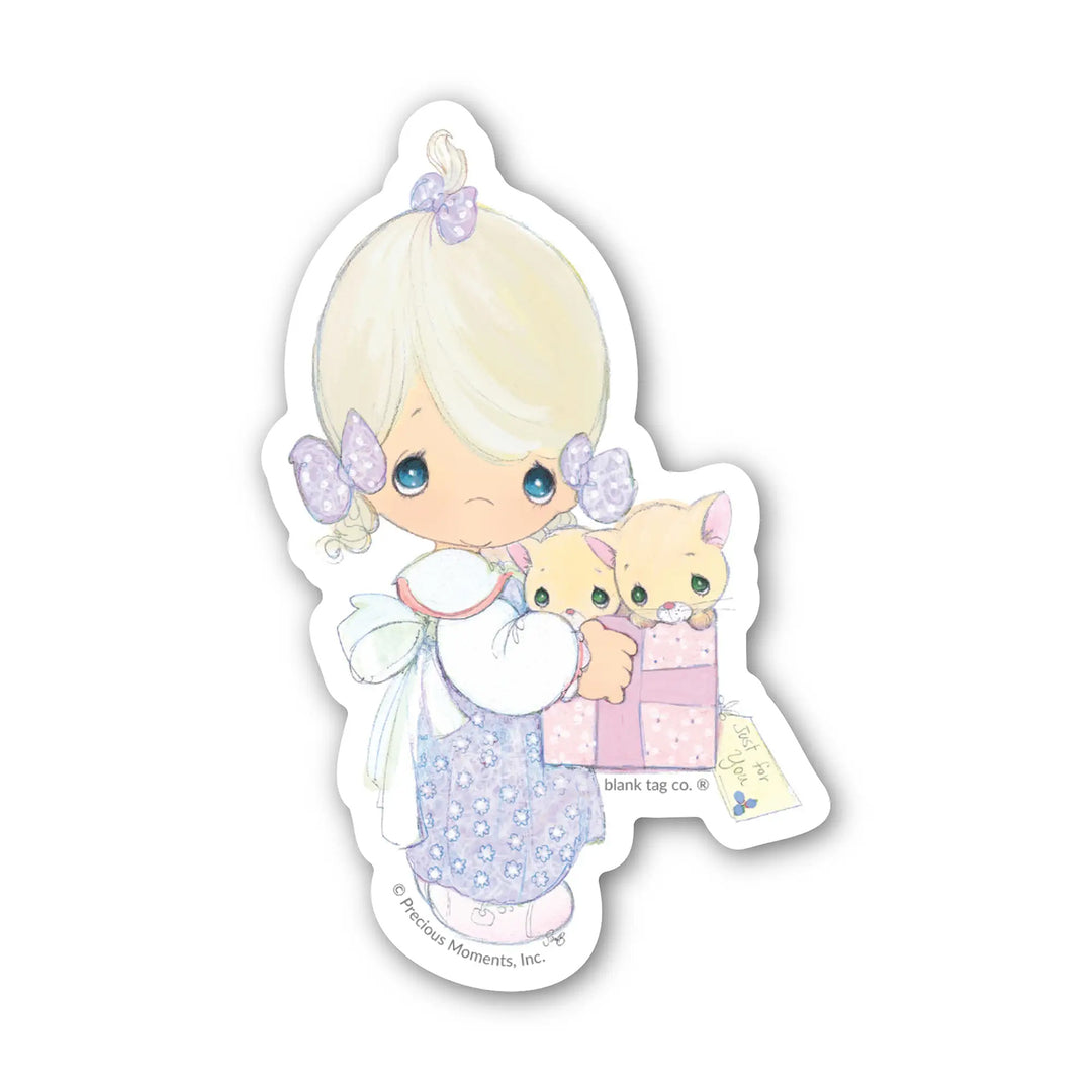The Precious Moments Girl with Cats Vinyl Sticker Decal