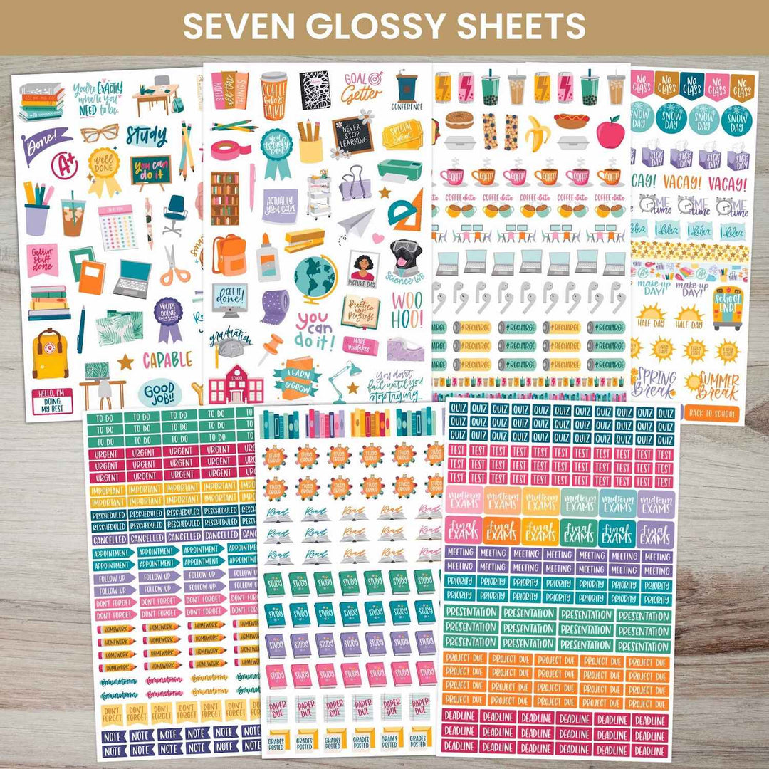 Seven Glossy Sheets From Student Planner Stickers Pack